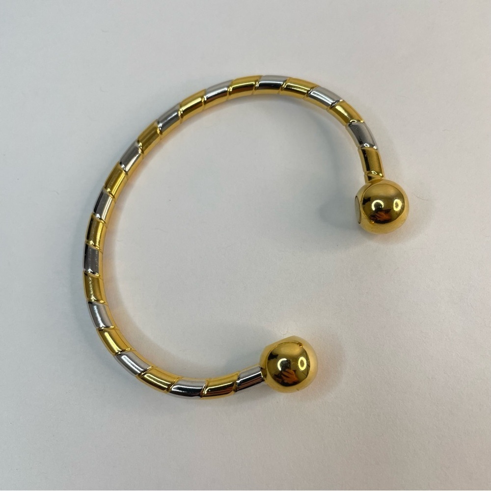 Magnetic Open Cuff Bracelet NWOT Gold and Silver Tone Stripes